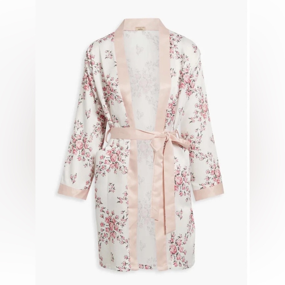 MORGAN LANE Allie Floral Print Charmeuse Robe Ivory S/M ~ NWT! $198 Value! 💖